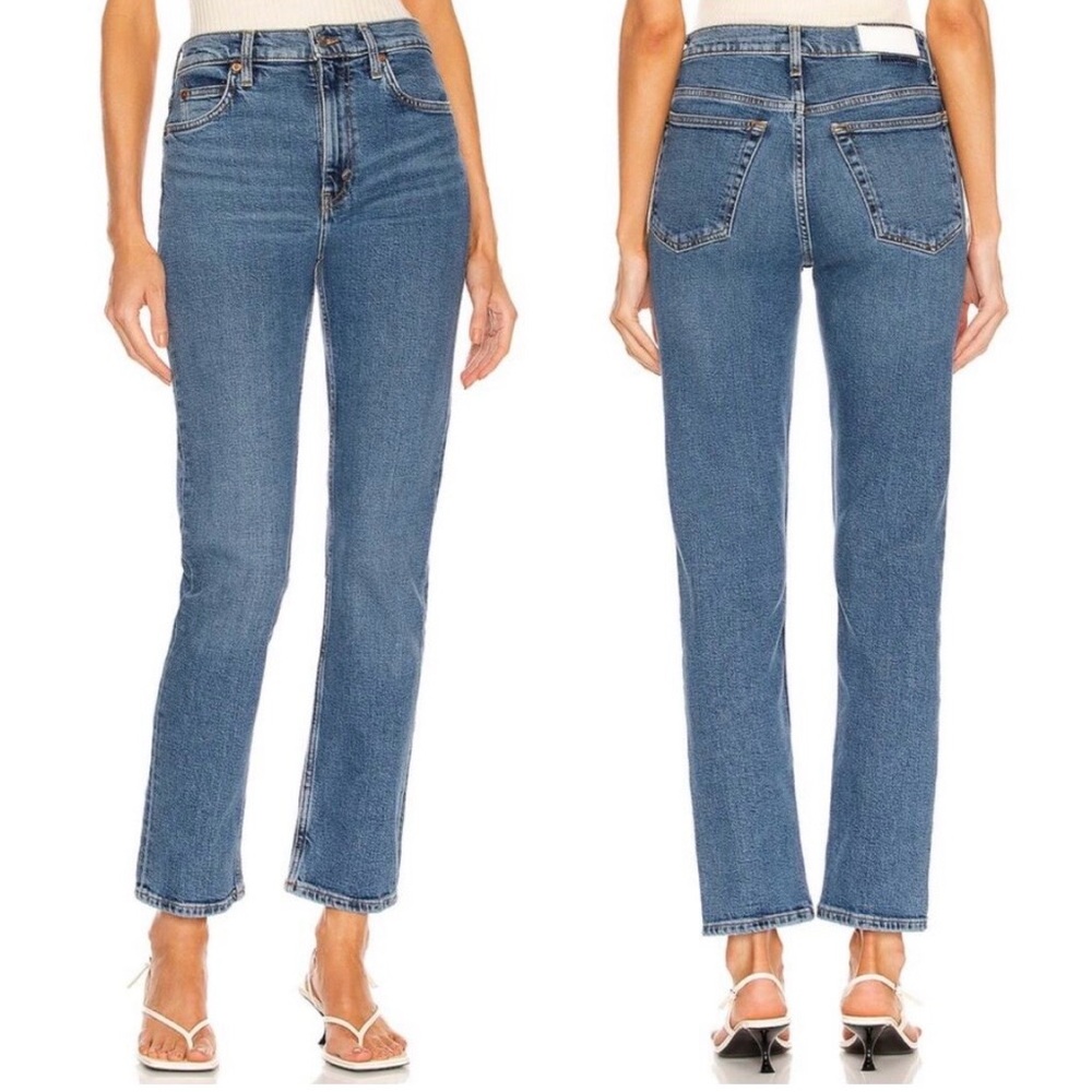 RE/DONE 70s Straight Jeans Women's Worn In Saf Blue High Rise Size 28